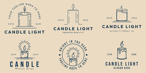 set candle logo line art simple minimalist icon logo vector illustration design