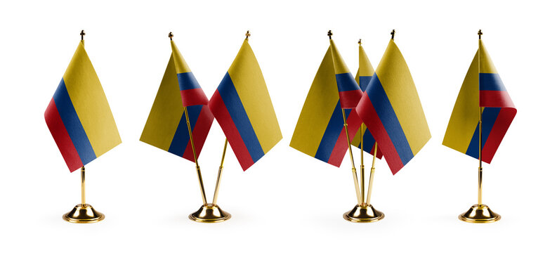 Small national flags of the Colombia on a white background