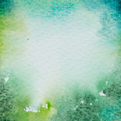 Paint a square of watercolor for the text message background. Colorful splashing in the paper. It is wet texture from brushes. Picture for creative wallpaper or design art work.