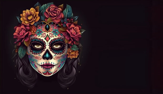 Dia de los muertos, Maxican mask girl, Generative Ai
