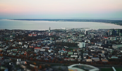 Aerial view of modern and old Tallinn city.