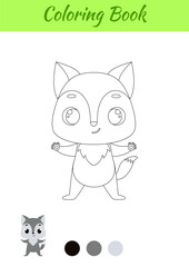 Coloring page happy wolf. Coloring book for kids. Educational activity for preschool years kids and toddlers with cute animal. Vector stock illustration