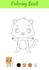 Coloring page happy lion. Coloring book for kids. Educational activity for preschool years kids and toddlers with cute animal. Vector stock illustration