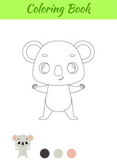Coloring page happy koala. Coloring book for kids. Educational activity for preschool years kids and toddlers with cute animal. Vector stock illustration