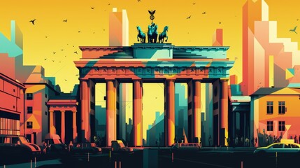 Illustration of Brandenburg Gate Berlin, Generative AI - obrazy, fototapety, plakaty