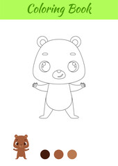 Coloring page happy bear. Coloring book for kids. Educational activity for preschool years kids and toddlers with cute animal. Vector stock illustration