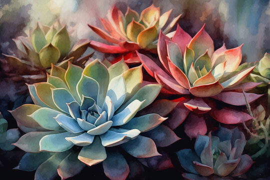 Vibrant Succulent Garden: An Aquarelle Painting