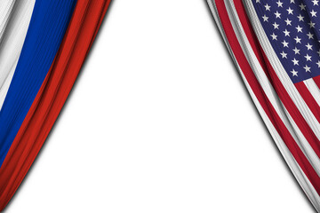 Flag of Russia and United States of America against white background. 3d illustration