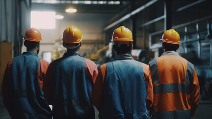 Closeup Back View of Factory Worker with Protective Industrial Grade Safety Helmet, with Licensed Generative AI Technology Assistance