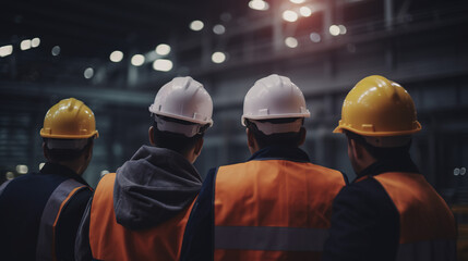 Closeup Back View of Factory Worker with Protective Industrial Grade Safety Helmet, with Licensed Generative AI Technology Assistance