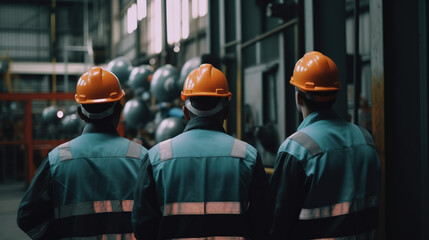 Closeup Back View of Factory Worker with Protective Industrial Grade Safety Helmet, with Licensed Generative AI Technology Assistance