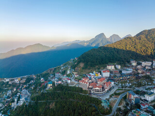 Aerial view of Tam Dao town - travel destination in Vinh Phuc, Vietnam