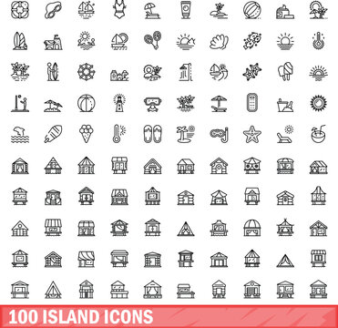 100 island icons set. Outline illustration of 100 island icons vector set isolated on white background