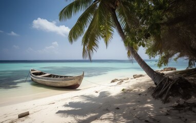 Fototapeta na wymiar Palm tree on the seashore, ocean, summer landscape, generative ai