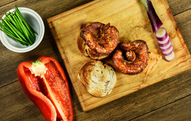 Chitterlings barbeque on the table , Argentine Asado Tradition 