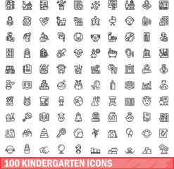 100 kindergarten icons set. Outline illustration of 100 kindergarten icons vector set isolated on white background