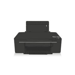 Realistic black printer on white background.