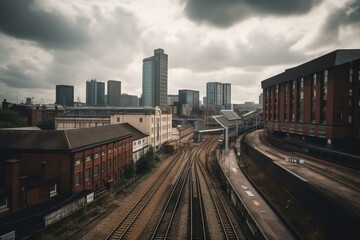 Fototapeta na wymiar city skyline of Birmingham business district, West midlands, UK. Generative AI
