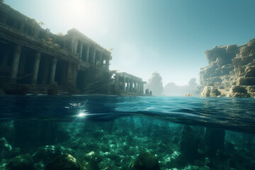 The Mystical Sunken City: A Half-Submerged View of Atlantis in Crystal Blue Waters