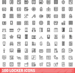 100 locker icons set. Outline illustration of 100 locker icons vector set isolated on white background