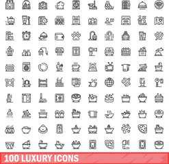 100 luxury icons set. Outline illustration of 100 luxury icons vector set isolated on white background