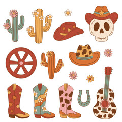 wild west set stickers icons on white background - 593594110