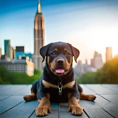 dog in the city landing page Ai  image