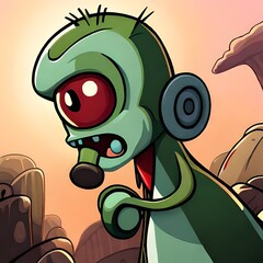 zombie green alien cartoon landing page Ai  image