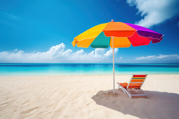 Fototapeta na wymiar Umbrella and chair beach on tropical beach background. Generative ai.