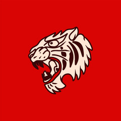 Illustration Vector White Tiger Isolated Red Background