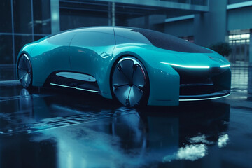Obraz na płótnie Canvas Future of Transportation concept, electric, hydrogene car in futuristic city (Generative AI)