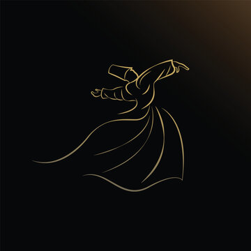 Sufi who performs the representative dance of the tradition of Sufism and Sufism. Vector illustration.