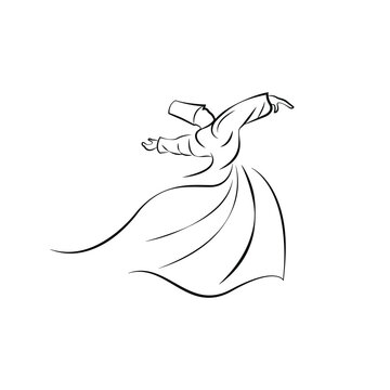 whirling dervish black line art clip art preview
