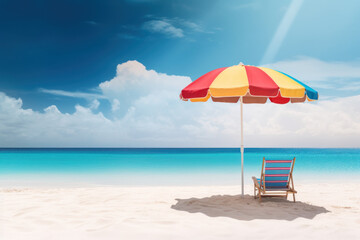 Umbrella and chair beach on tropical beach background. Generative ai.