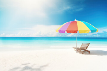 Fototapeta na wymiar Umbrella and chair beach on tropical beach background. Generative ai.