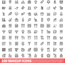 100 makeup icons set. Outline illustration of 100 makeup icons vector set isolated on white background