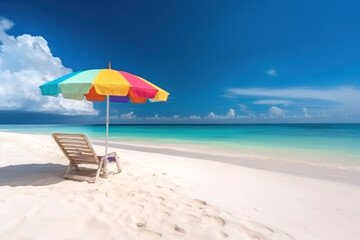 Fototapeta premium Umbrella and chair beach on tropical beach background. Generative ai.