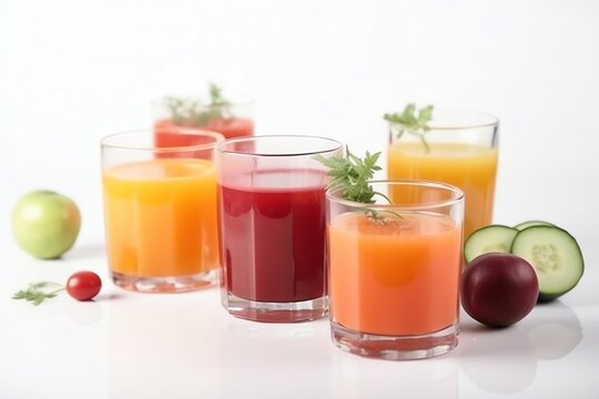 Fresh vegetable juice on white background. Generative AI