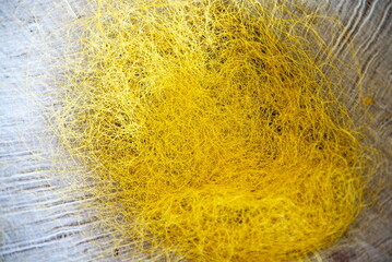Close up fiber thread made from silkworm cocoons
