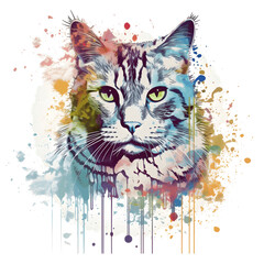 Colorful Watercolor Portrait of Cat, Generative AI
