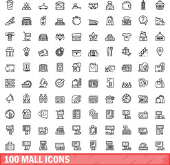 100 mall icons set. Outline illustration of 100 mall icons vector set isolated on white background