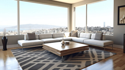 Minimalist Living Room Interior, Modern interior design, 3D render, 3D illustration