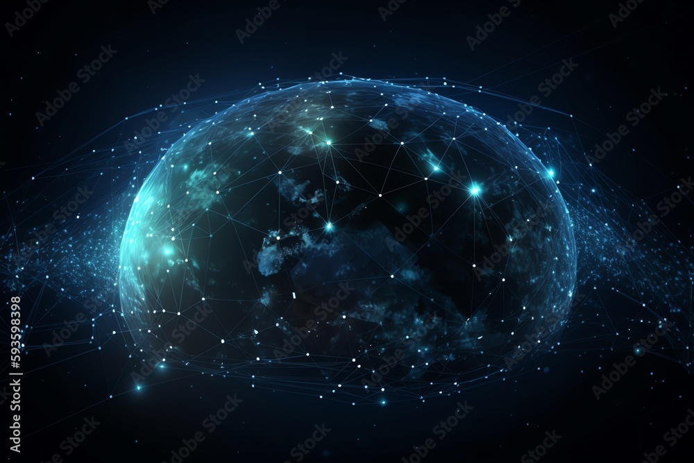 Wall mural futuristic global network background for satellite internet connection and business intelligence tec