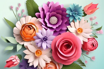 Colorful flower bouquet banner for 8 march and Mother's Day. Generative AI
