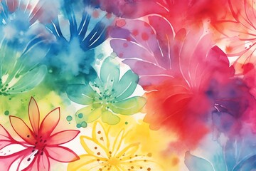 Fototapeta na wymiar Seamless watercolor flower rainbow design wallpaper. Generative AI