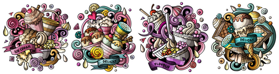 Ice Cream cartoon vector doodle designs set