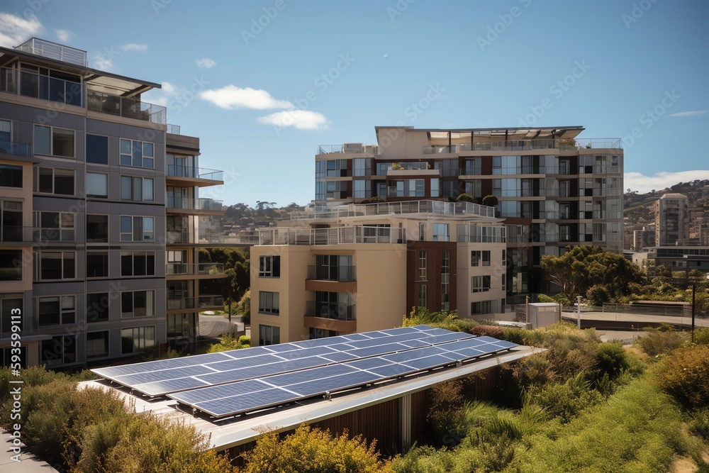 Canvas Prints rooftop solar array for renewable energy in sustainable city planning. generative ai