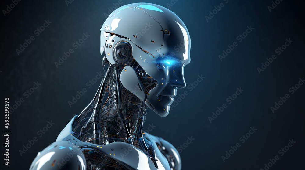 Wall mural big data advanced artificial intelligence for the future in humanoid head machine learning, generati