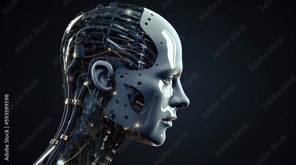 Wall mural big data advanced artificial intelligence for the future in humanoid head machine learning, generati