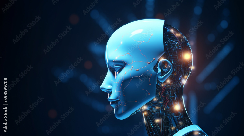 Wall mural big data advanced artificial intelligence for the future in humanoid head machine learning, generati